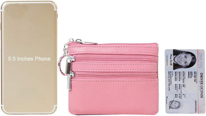 Monedero mini de cuero genuino para mujer, con llavero. Ideal para monedas, tarjetas y llevar lo esencial con estilo.