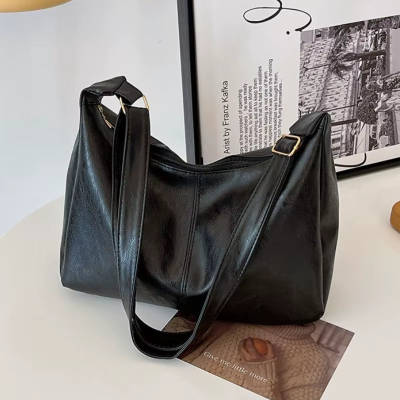 Bolso tote vintage de cuero PU para mujer, elegante y casual, gran capacidad, estilo Maillard y opción de uso cruzado.