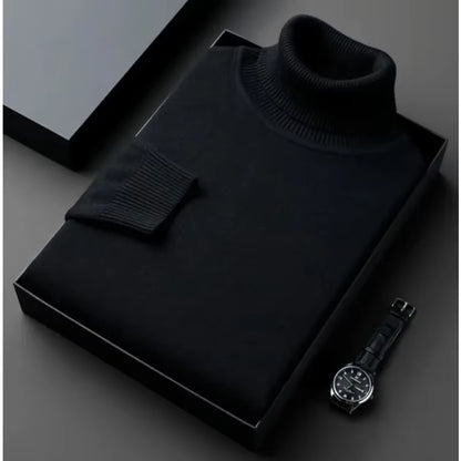 Suéter de hombre de alta calidad, tejido, cuello alto, slim fit, mangas largas y color sólido. Cálido y casual.