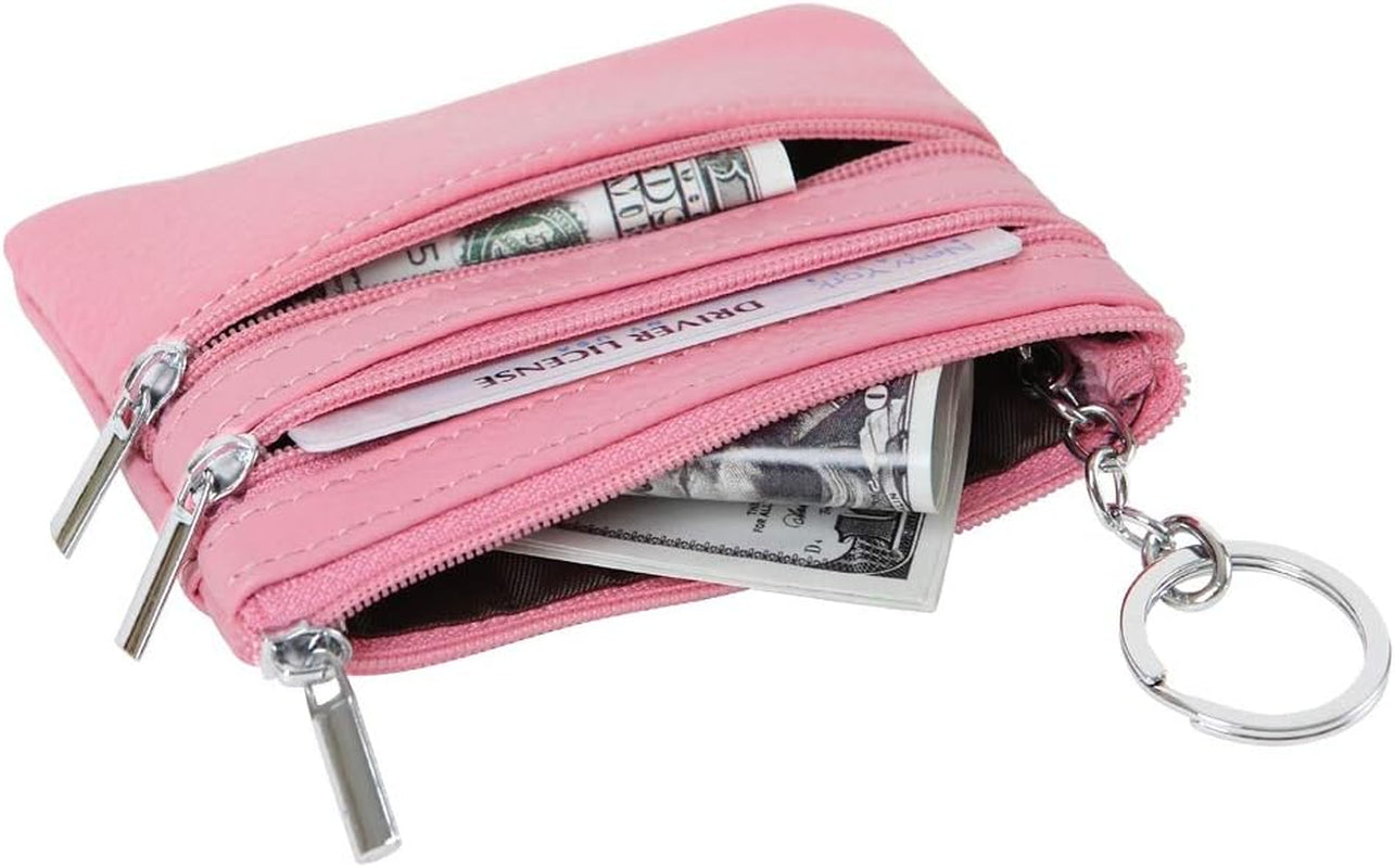 Monedero mini de cuero genuino para mujer, con llavero. Ideal para monedas, tarjetas y llevar lo esencial con estilo.