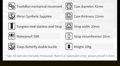 Reloj automático de lujo estilo esqueleto para hombre, resistente al agua, con cristal zafiro y diseño elegante.