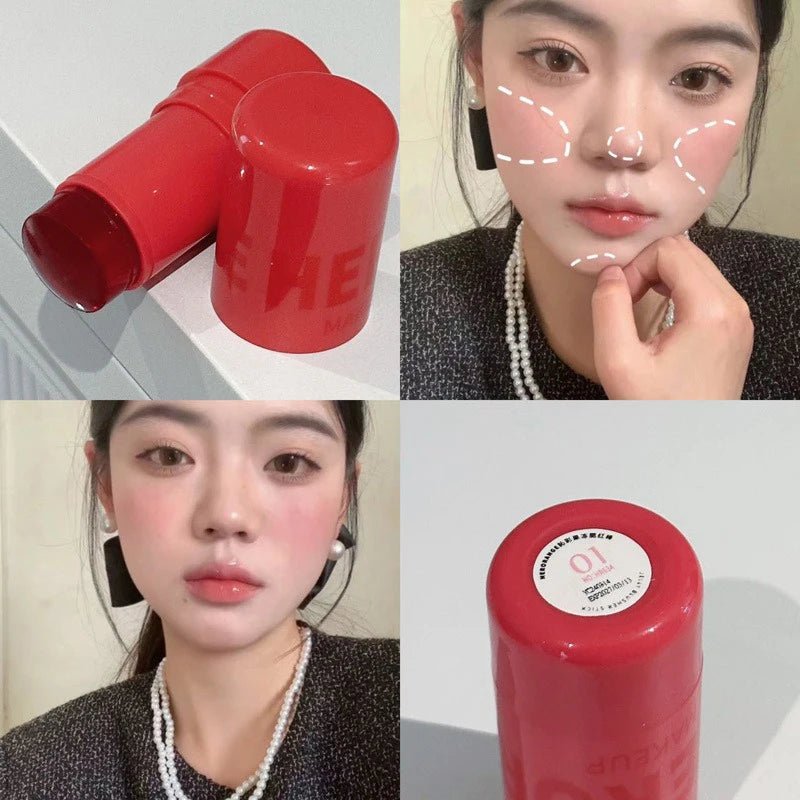 Rubor en Barra Jelly de Fresa – Iluminador de Mejillas Efecto Gelatina, Colorete Dual para Labios y Mejillas, Tinte Rojo Waterproof de Larga Duración