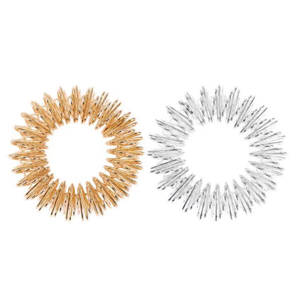 Anillo masajeador de acero para dedos: alivia dolor, reduce estrés y estimula la circulación. Compacto y fácil de usar.