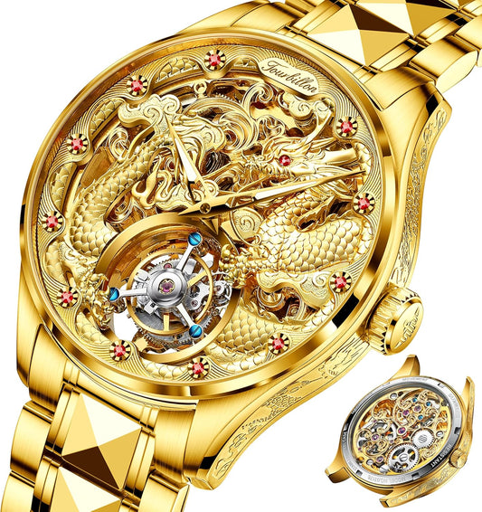 Reloj automático de lujo estilo esqueleto para hombre, resistente al agua, con cristal zafiro y diseño elegante.