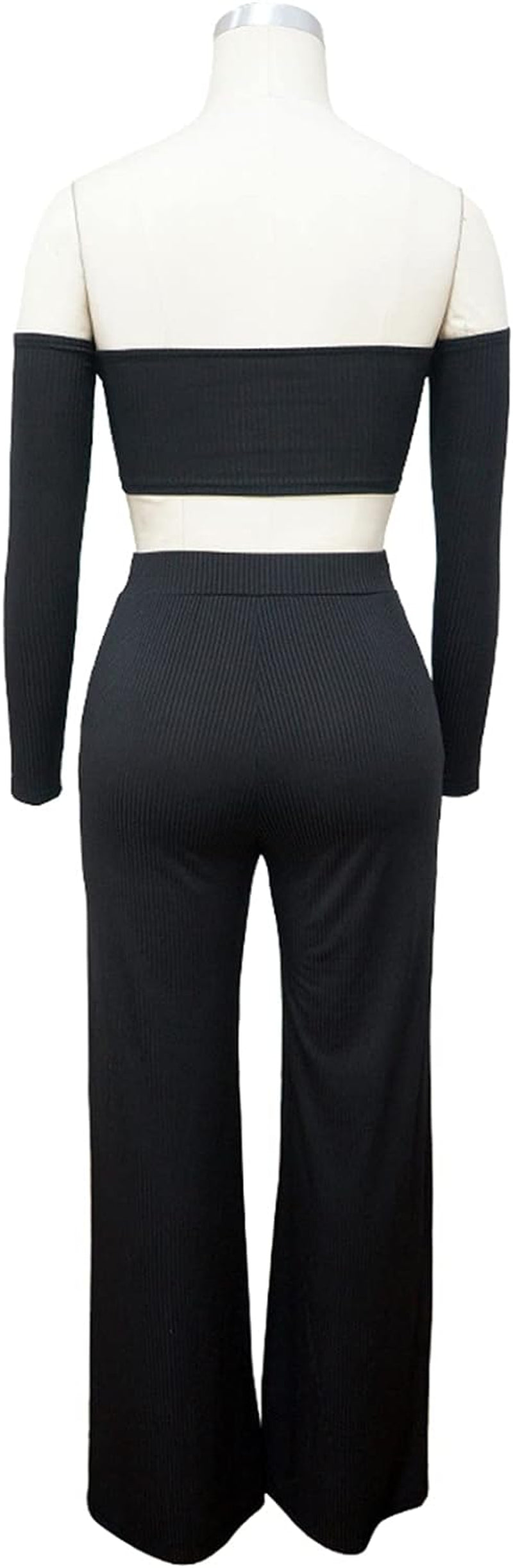 Conjunto sexy de 2 piezas: crop top sin hombros y pantalón suelto en negro. Elegante, cómodo y perfecto para lucir increíble.