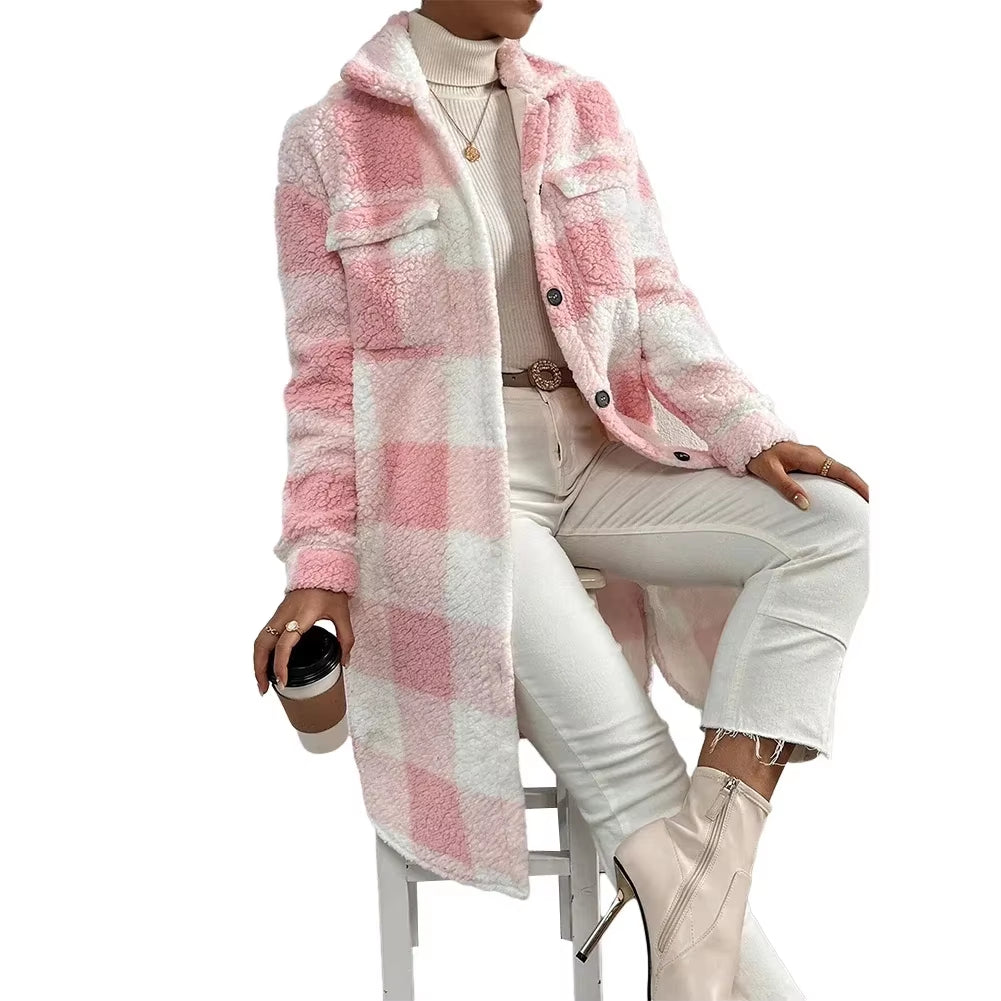 ✨ Chaqueta larga de invierno para mujer ✨ Diseño tipo shacket/cárdigan con estampado a cuadros tartán. Perfecta para mantenerte cálida y con estilo durante las fiestas y el invierno.