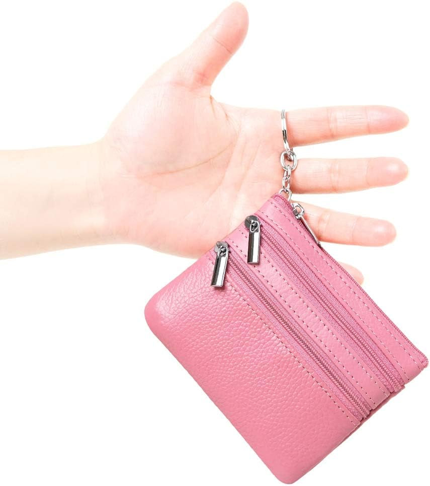 Monedero mini de cuero genuino para mujer, con llavero. Ideal para monedas, tarjetas y llevar lo esencial con estilo.